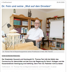 Ostfriesen Zeitung, Artikel Dr Thomas Fein
